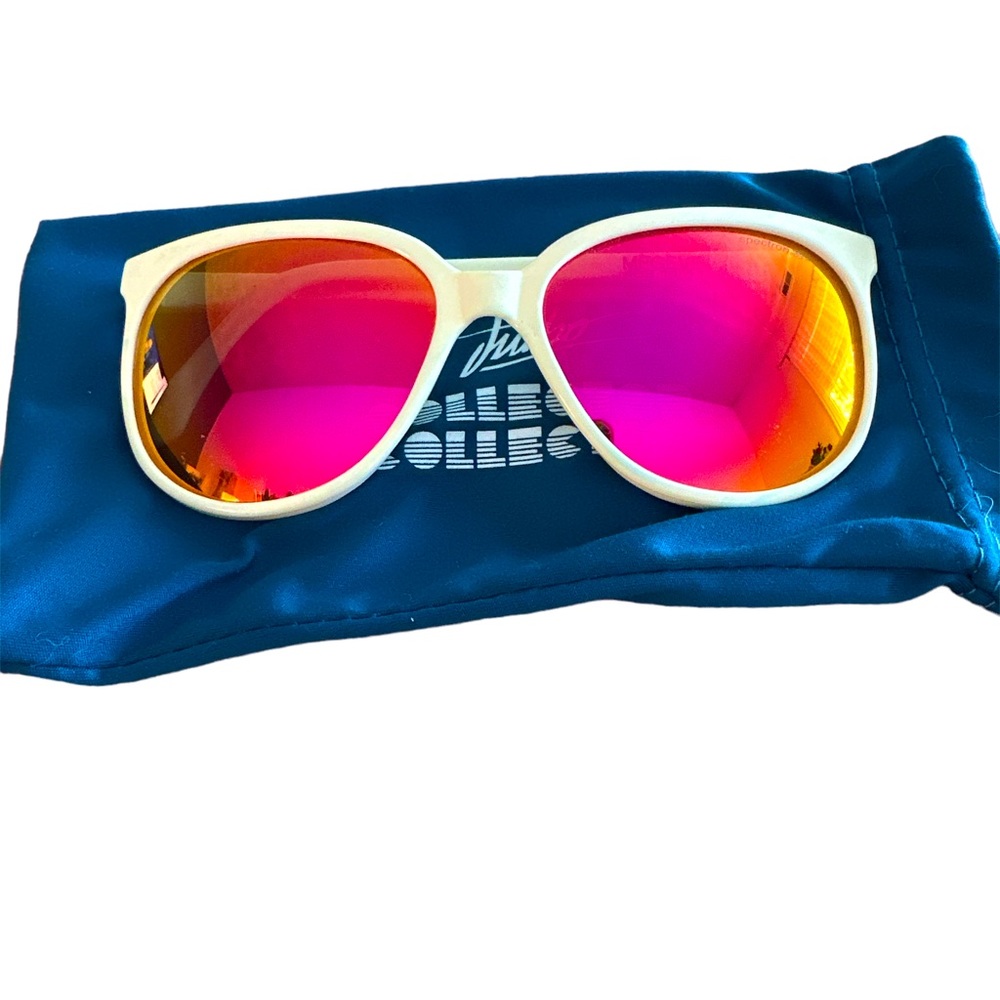 Julbo Megeve 80s style white with bright pink sunglasses
